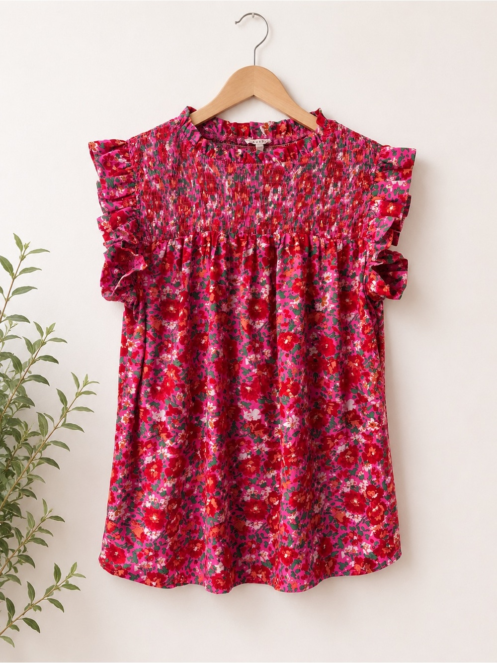 Jodifl Floral Smocked Ruffle Sleeve Top Size L